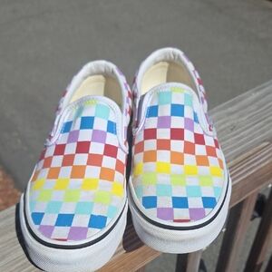Vans  Womens Colorful Checkered Slip-On Sneakers